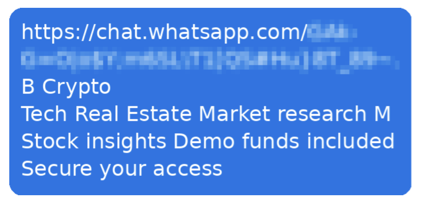Example of a scam text attempting to move users to WhatsApp 